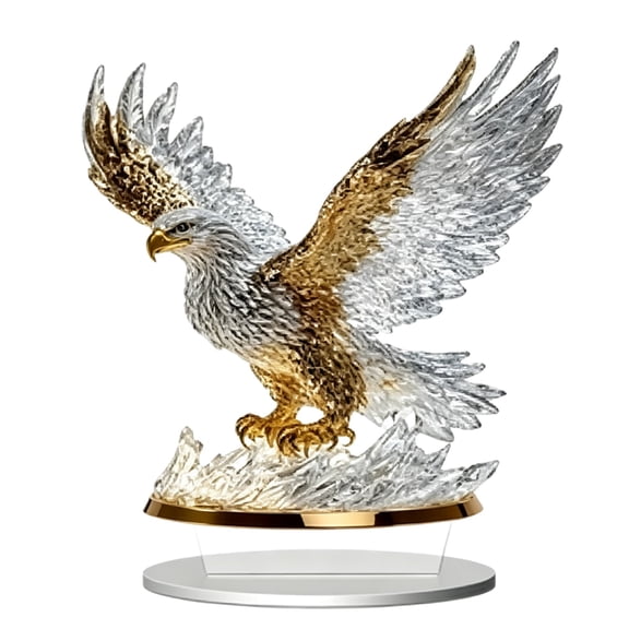Gold Silver Spread Wing Eagle Acrylic Tabletop Decor, 7.87in HD Waterproof Printed Animal Figurine with Clear Display Stand