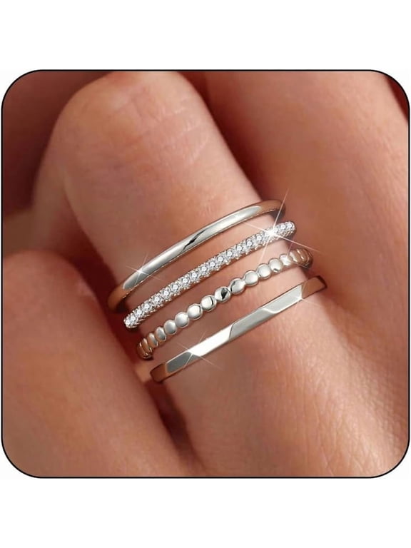 Gold Silver Stackable Rings for Women Non Tarnish 1.3mm Thin Silver Rings Set 14K Gold Plated Dainty Trendy Cubic Zirconia Band Stacking Thumb Ring Jewelry Gifts Size 5-10