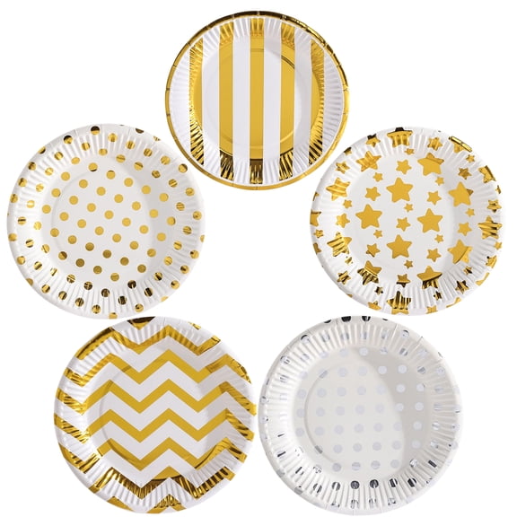 Gold & Silver Star-Patterned Paper Plates — 7-Inch, Pack of 50 — "Twinkle, Twinkle Little Star" Themed Disposable Plates, Ideal for Weddings, Birthdays, Bridal Showers, Thanksgiving, Easter, Christma