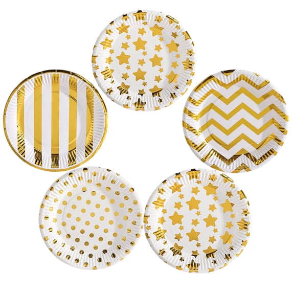 Gold & Silver Star-Patterned Paper Plates — 7-Inch, Pack of 50 — "Twinkle, Twinkle Little Star" Themed Disposable Plates, Ideal for Weddings, Birthdays, Bridal Showers, Thanksgiving, Easter, Christma