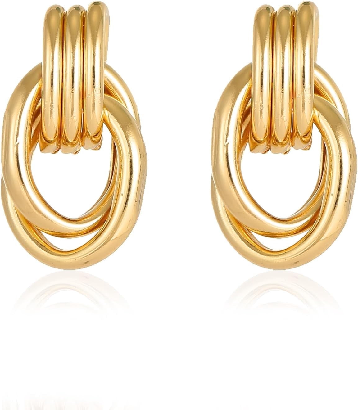 Chunky Gold Knot Dangle Earrings For Women - Lightweight Geometric Statement Earrings, Hypoallergenic