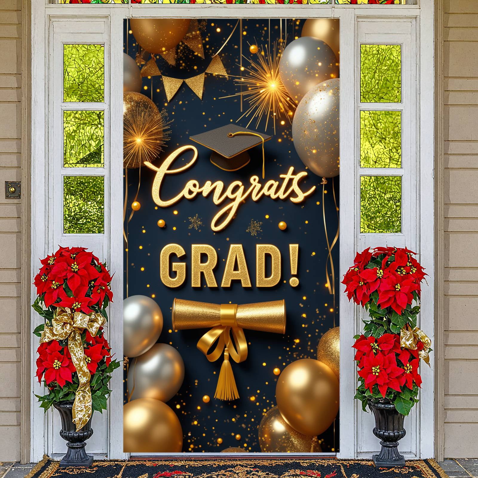 Gold & Silver Tone Class of 2025 Banner Graduation Cap Motif Graduation ...