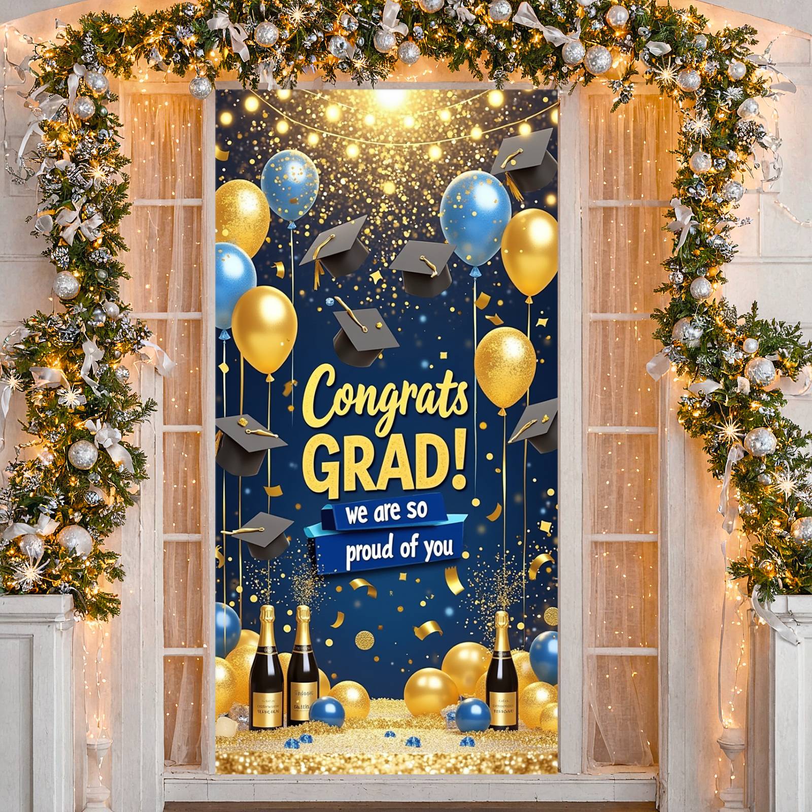 Gold & Silver Tone Class of 2025 Banner Graduation Cap Motif Graduation ...
