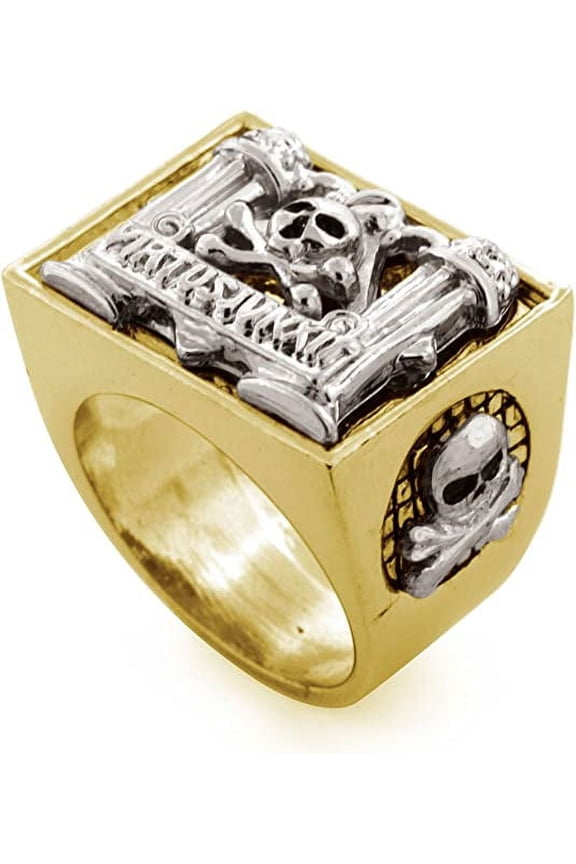 Gold / Silver Tone Mason Masonic Virtus Iunxit Men's Ring Size 8 #5