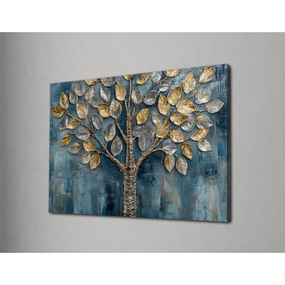 Gold Silver Tree, Modern Metallic Wall Art, Textured Tree Print, Elegant Nature Home Decor, Anniversary Gift Idea Poster Decor, Size 16x24 UNFFRAMED F03.1.8l1453