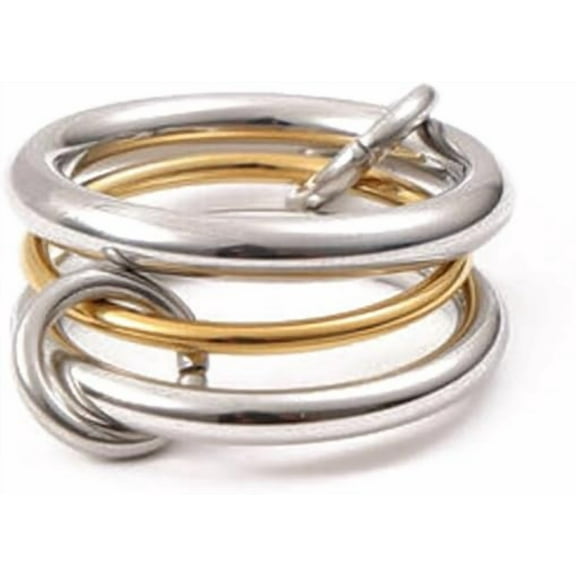 Gold Silver Two Tone Interlocking Ring for Women Stacking Link Connected Rings Statement Thick Ring Twisted Mixed Metal Ring Maximalist Jewelry