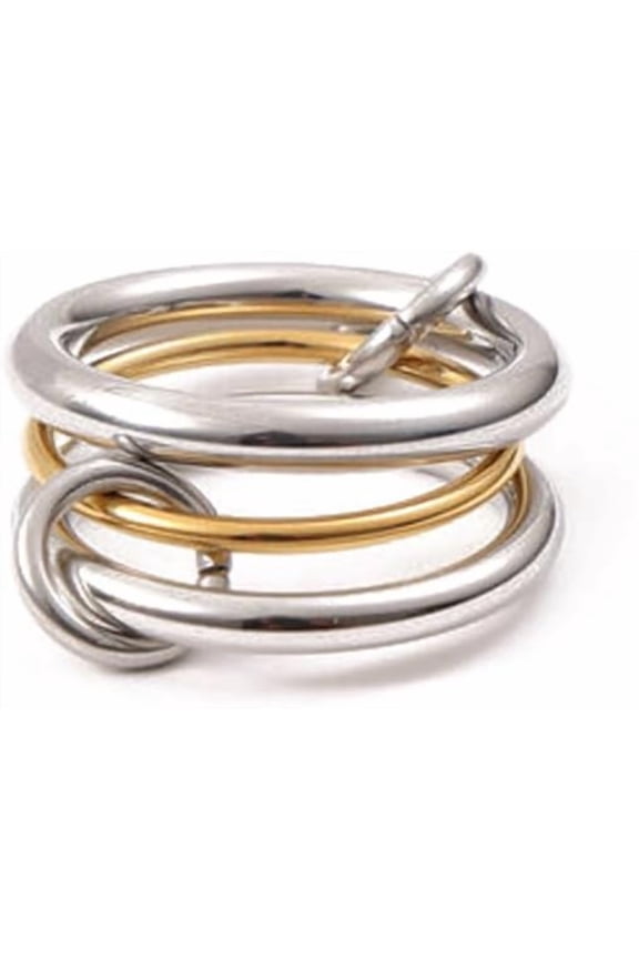 Gold Silver Two Tone Interlocking Ring for Women Stacking Link Connected Rings Statement Thick Ring Twisted Mixed Metal Ring Maximalist Jewelry