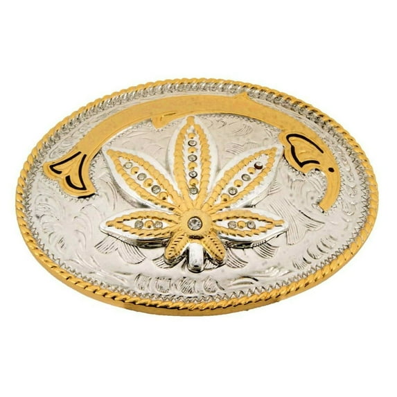 Gold Silver Two-Tone Marijuan Leaf Belt Buckle Plain Western Rodeo Cowboy Texans Style New