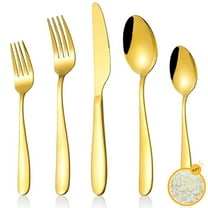 Gold Silverware with 10 Pack Disposable Placemats Set, Satin Finish 5-Piece Stainless Steel Flatware Set, Kitchen Utensil Set, Tableware Cutlery Sets for Home and Restaurant, Dishwasher Safe