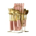 thumbnail image 1 of Gold Silverware Cutlery Gift Set, Czzoypi Premium 24-Piece Stainless Steel Flatware Set, Mirror Polish Gold Kitchen Utensils Knife Fork Spoon Dinnerware Tableware Kit, Pink, 1 of 1