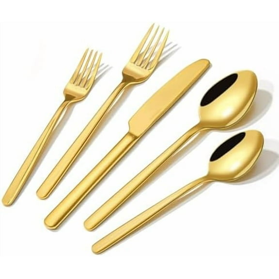 Gold Silverware Set, 20 Piece Flatware Cutlery Set for 4, 18/10 Stainless Steel Silverware Mirror Polished Dishwasher Safe for Home, Restaurant, Wedding, Party(Gold, 20 pieces for 4)