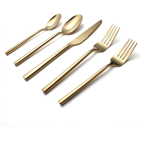 Gold Silverware Set, 20-Piece Flatware Cutlery Set Service for 4, Heavy Duty Titanium Coating Modern Design, 18/0 Stainless Steel Utensils, Dishwasher Safe