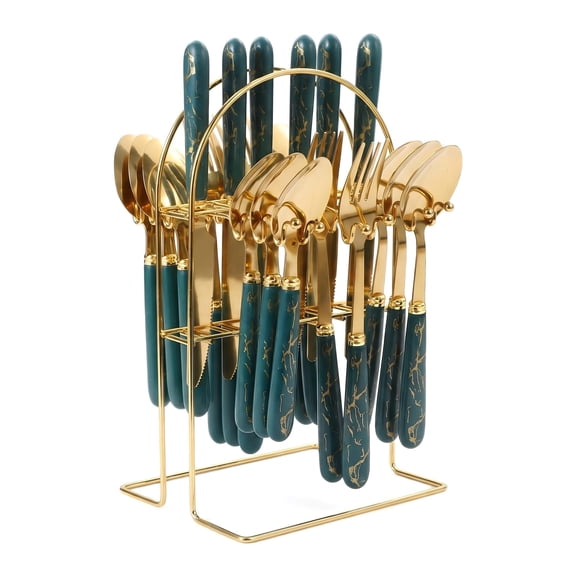 Gold Silverware Set, 24-Pc Gold Stainless Flatware Set + Gold Holder, Anti-Rust Cutlery (Fork/Spoon/Knife)