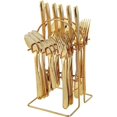 thumbnail image 1 of Gold Silverware Set,24 Piece Gilded Silverware Set Rack Service for 6，Mirror Polished Cutlery Utensil Set,Home Kitchen Eating Tableware Set,Include Fork Knife Spoon Holder Set,Dishwasher Safe, 1 of 9