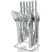 Gold Silverware Set, 24 Pieces Flatware Set with Silverware Holder, Stainless Steel Knives and Forks and Spoons Cutlery Set Service for 6, Kitchen Utensil Tableware Set with Antiskid Handle