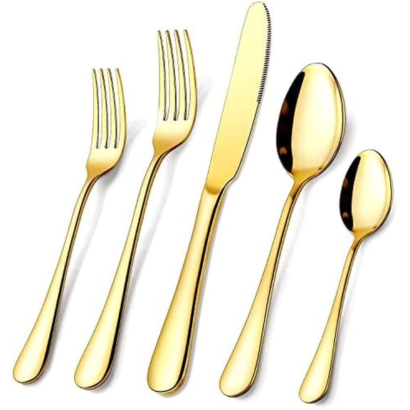 Gold Silverware Set,  40-Piece Food Grade Stainless Steel Gold Flatware Set, Kitchen Utensil Set Service for 8, Mirror Polished Tableware Cutlery Set for Home and Restaurant, Dishwasher Safe