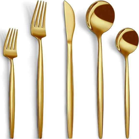 Gold Silverware Set, 40 Piece Gold Utensils Set Service for 8, Stainless Steel Flatware Set Include Knives Spoons and Forks Cutlery Set for Kitchen Home Restaurant Wedding, Satin Finish
