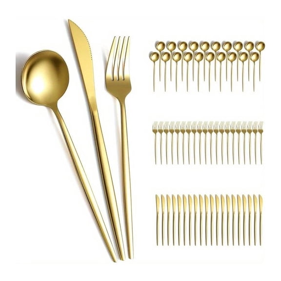 Gold Silverware Set 60 Piece,Titanium Gold Plated Stainless Steel Flatware Set