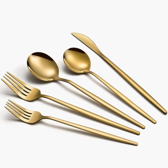 Gold Silverware Set for 8, 40 Pcs Food-Grade Stainless Steel Forks and Spoons Titanium-Coated Flatware Set Cutlery Utensil Set for Kitchen, Home, Restautant