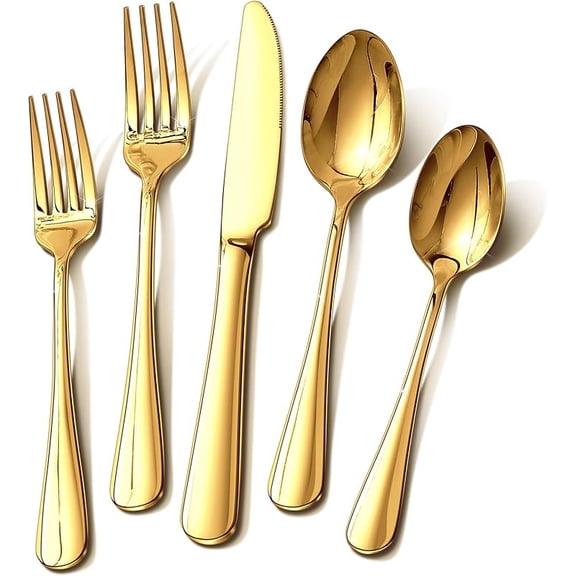 MY Gold Silverware Set for 8, 40 Piece Food-Grade Stainless Steel Flatware Set, Rust-proof Mirror Polished Cutlery Utensil Set Include Knives Forks Spoons for Kitchen Restaurant,Dishwasher Safe