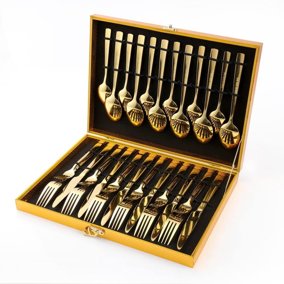Gold Silverware Set, OGORI 24-Piece Gold Forged Stainless Steel Flatware Set, Service of 6
