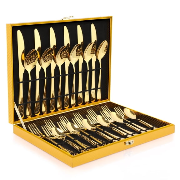Gold Silverware Set, OGORI 24-Piece Gold Forged Stainless Steel Flatware Set, Service of 6