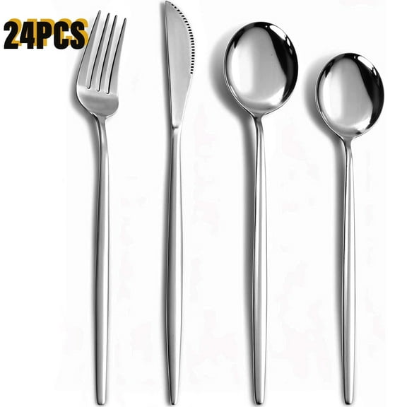 Gold Silverware Set Spoons and Forks Service for 6,Kitchen Accessories Utensils Tableware,Dishwasher Safe,