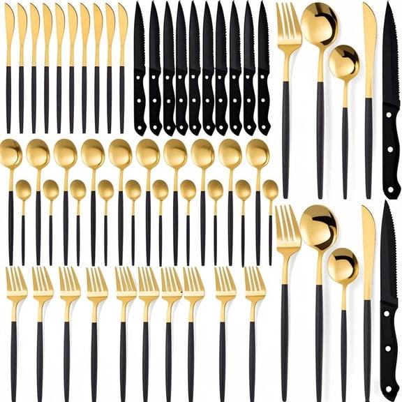 Gold Silverware Set Stainless Steel Utensils Kitchen Accessories 30-Piece Spoons and Forks Steak Knves
