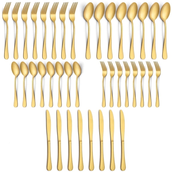 Gold Silverware Set, Vesteel 40 Piece Stainless Steel Flatware Cutlery Set for 8, Mirror Finish & Dishwasher Safe