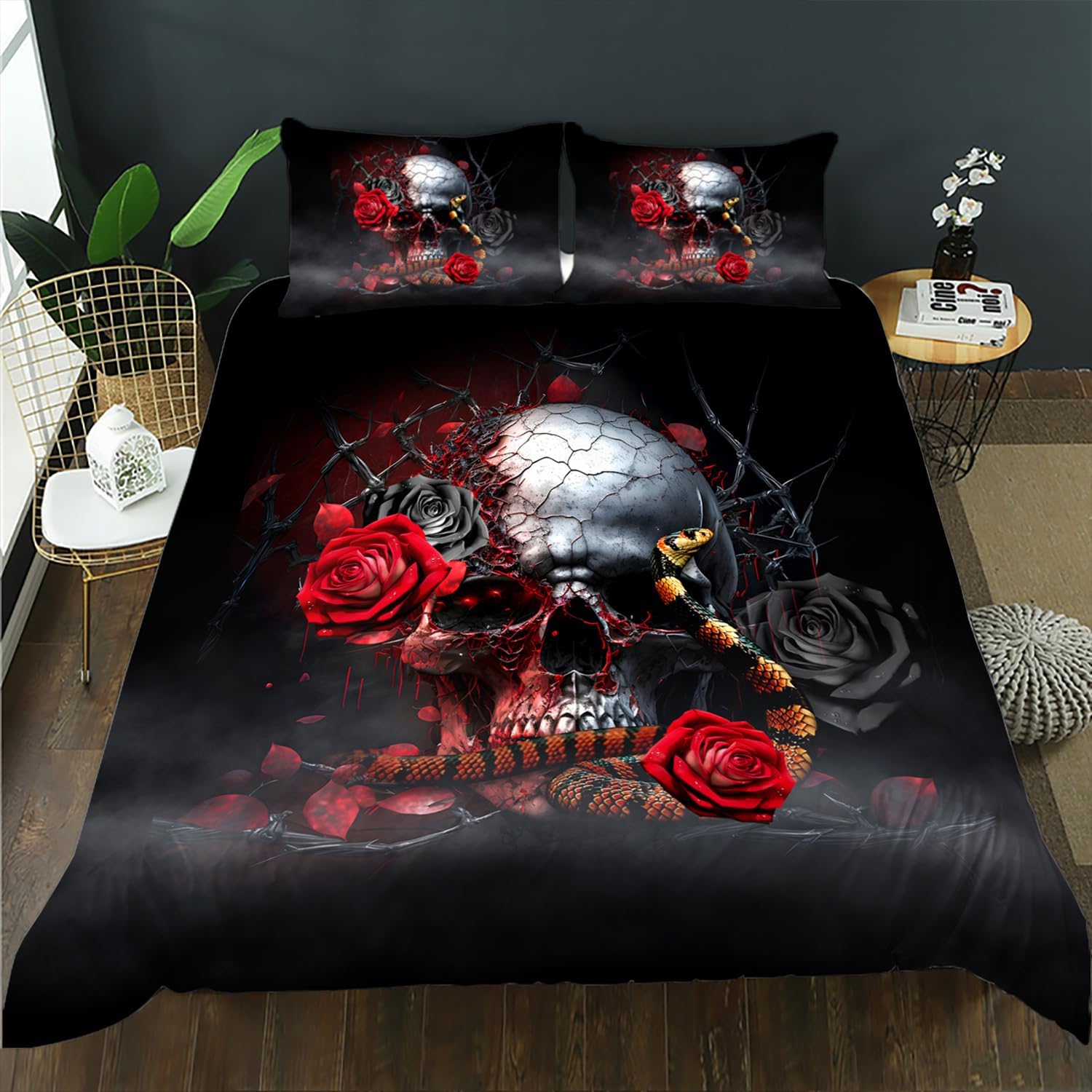 Black Rose Skull Duvet Cover Set GFTOTP7603