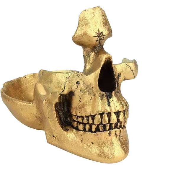 Gold Skull Shaped Decorative Resin Ashtray with Unique Design, Creative Tabletop Ornament for Home Bar Office Decor