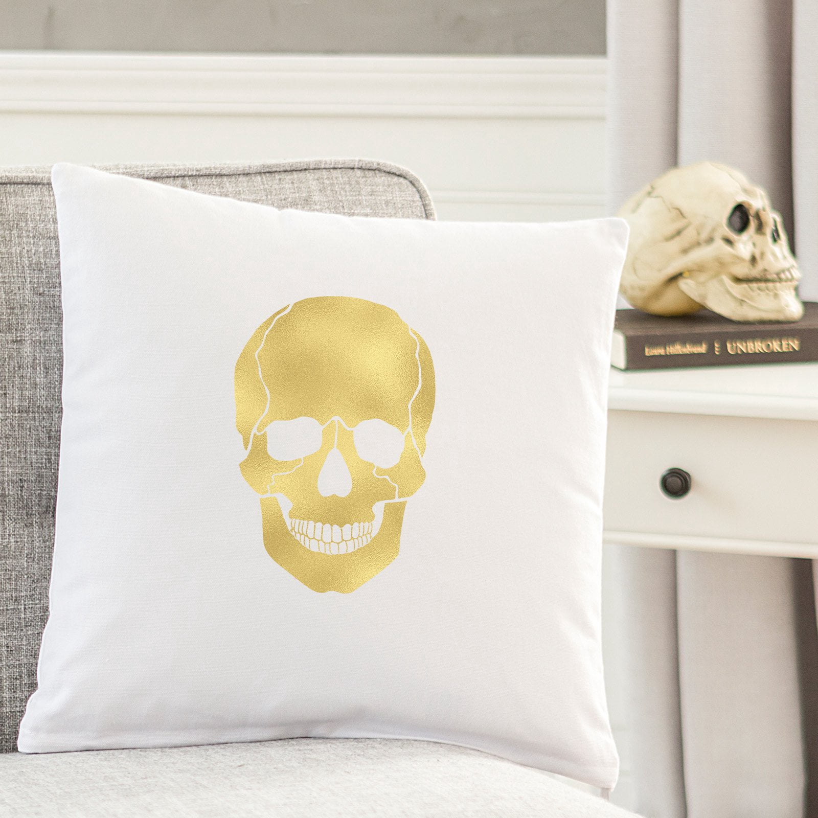 Gold Skull Throw Pillow
