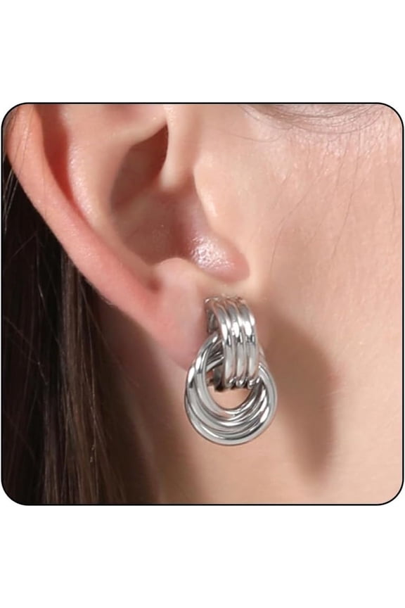 Gold Sliver Click On Earrings For Women,14K Gold Plated Chunky Hoop Clip Earrings No Piercing Fake Earrings[Z1]