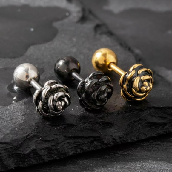 Gold Small Rose Flower Stud Earrings for Women, Hypoallergenic Screw Back Earrings, Gift