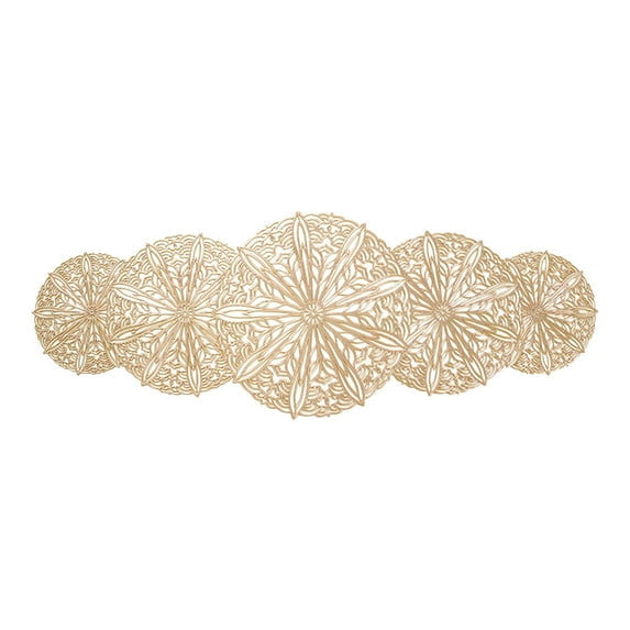 Gold Small Table Runner 35 Inch Heat Resistant Vinyl Table Cover for Dinner Party Wedding Party Everyday Use and Decor