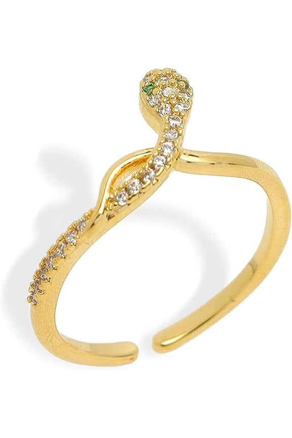 Gold Snake Rhinestone Open Finger Ring for Woman，Trendy Punk Emerald Cubic Zirconia Adjustable Rings Fall Halloween Prom Jewelry Gift