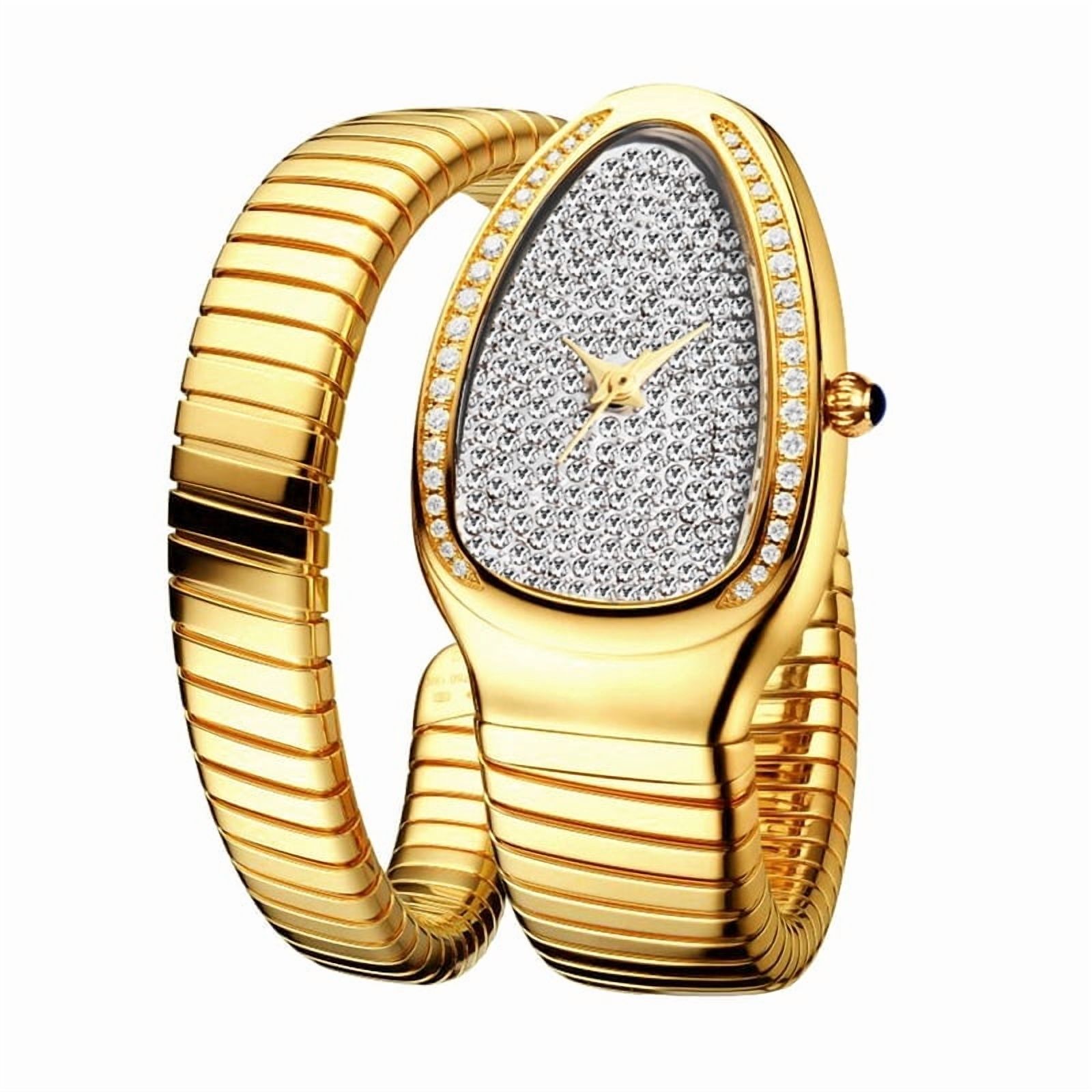 Gold Snake Women Watch Full Steel Quartz Wristwatches Hip Hop Bracelet Watch