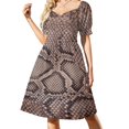 thumbnail image 1 of Gold Snakeskin Casual Dress Trendy Animal Print Korean Fashion Dresses Kawaii Dress Female V Neck, 1 of 7