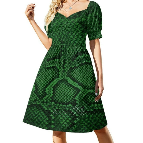 Gold Snakeskin Casual Dress Trendy Animal Print Korean Fashion Dresses Kawaii Dress Female V Neck