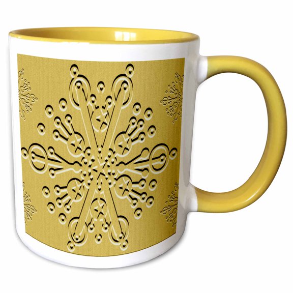 3drose, Gold Snowflake, 11oz Two-tone Yellow Mug