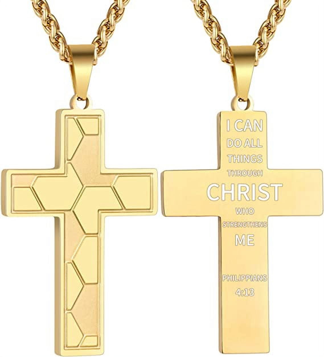 Gold Soccer Cross Necklace for Boys Men Stainless Steel Cross Pendant
