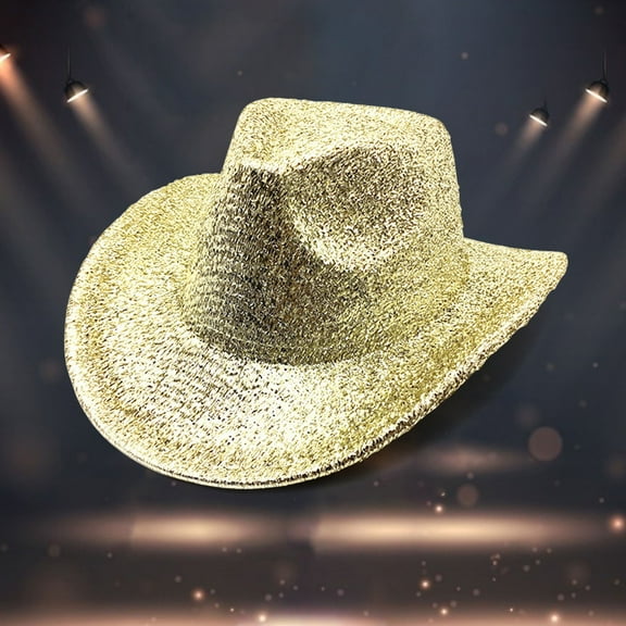 Gold Solid Color Fashion Stage Hat For Men And Women Party Festival Western Cowboy Hat Cow Boy Hats Women Foam Cowboy Hat Mini Youth Western Hat Western Hats Cow Print Things Big Head Hats for Men 3xl