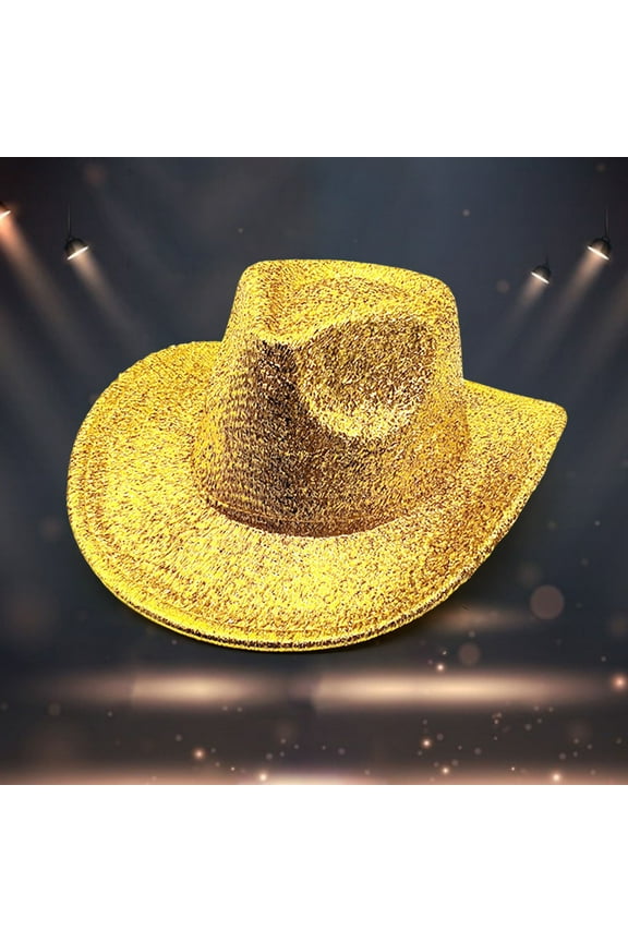 Gold Solid Color Fashion Stage Hat For Men And Women Party Festival Western Cowboy Hat Cowboy Vest Size 6 Cowboy Hat Rack Vintage Cowboy Hats 7 1/4 Party Hats for Women Cowboy Spur Straps Fedora Hats