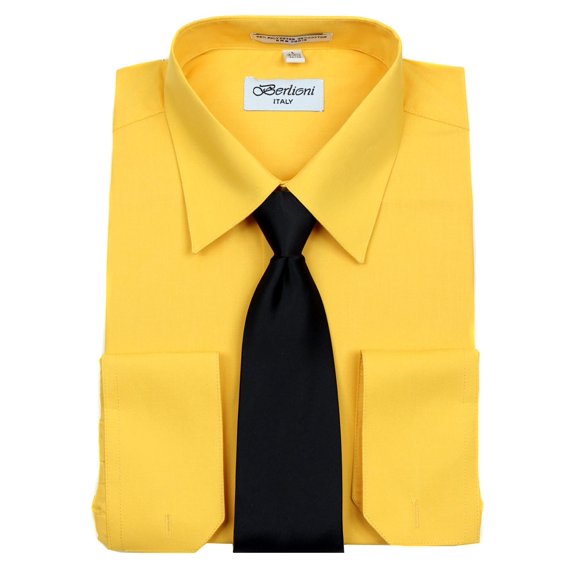 Gold Solid Mens Dress Shirt and Tie Set
