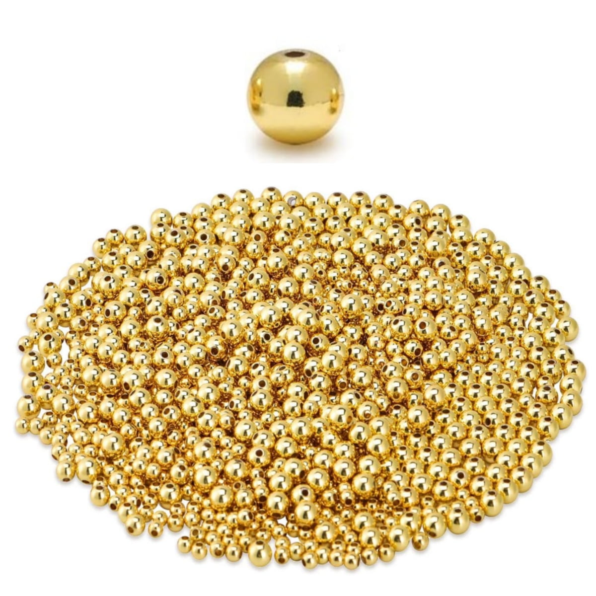 Trianu 300pcs 18K Gold Filled Spacer Round Beads, Seamless Smooth Metal Round Beads, Gold Plated Solid Brass Beads for DIY Bracelet Necklace Earring