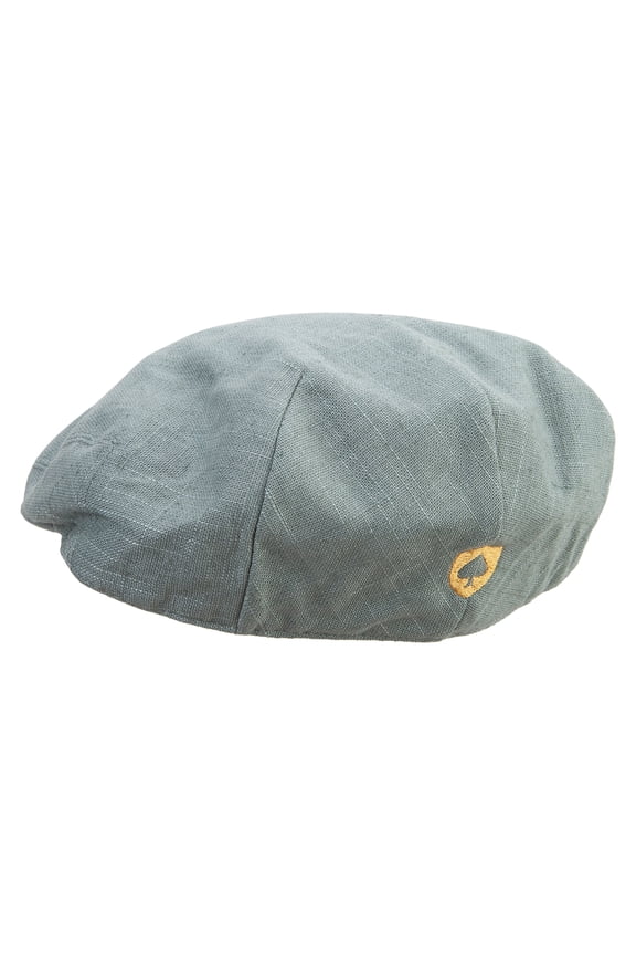 Gold Spade Shield Embroidered Big Size Men's Linen Ivy Cap - Slate 2XL-3XL