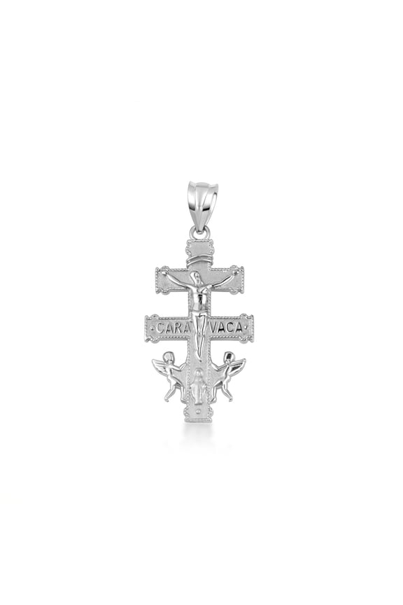 Gold Spanish Caravaca Cross Crucifix Jesus Christ Angels (10K White Gold, Pendant)