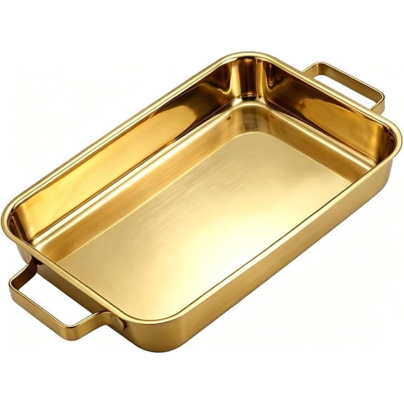 Gold Spanish Paella Pan, Double Handle Nonstick Spanish Rice Pan Stainless Steel Cooking Skillet Cookware Large Kitchen Cookware for Seafood and Spanish Dishes Household Use,34cm/13.4inch