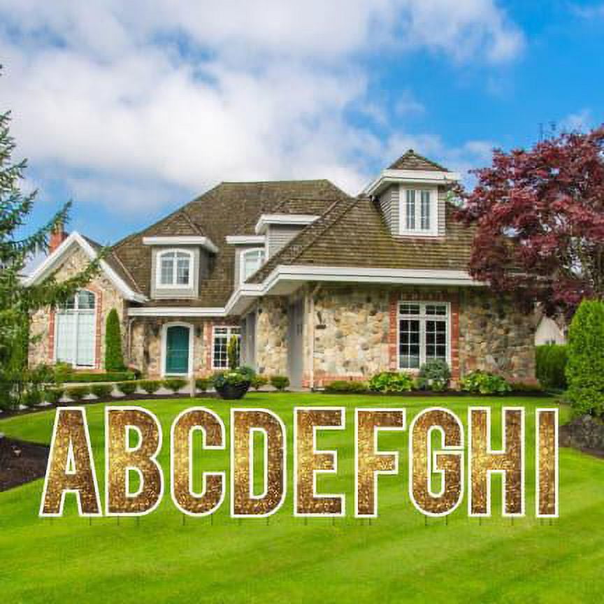 Gold Sparkle Alphabet Yard Sign Set (Bebas) Yard Decoration Set - 18" Tall - 26pcs