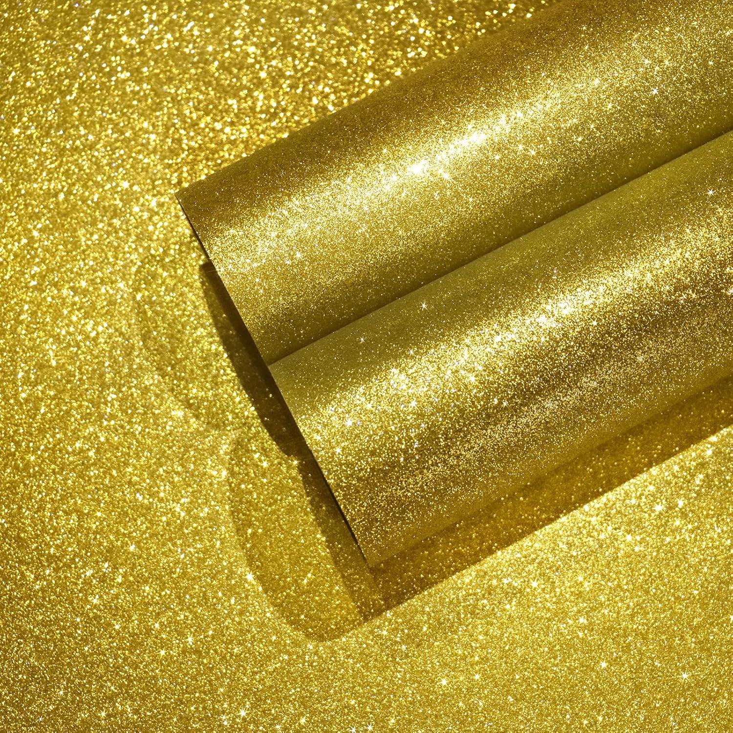 Gold Sparkle Contact Paper 15.7''x100'' Gold Glitter Wallpaper Peel and Stick Wallpaper Self Adhesive Removable Gold Wall Paper Roll Fabric Contact Paper for Cabinets Walls Gifts Bedroom